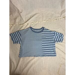 American Eagle Blue Striped Cropped Oversized Tee Size Medium